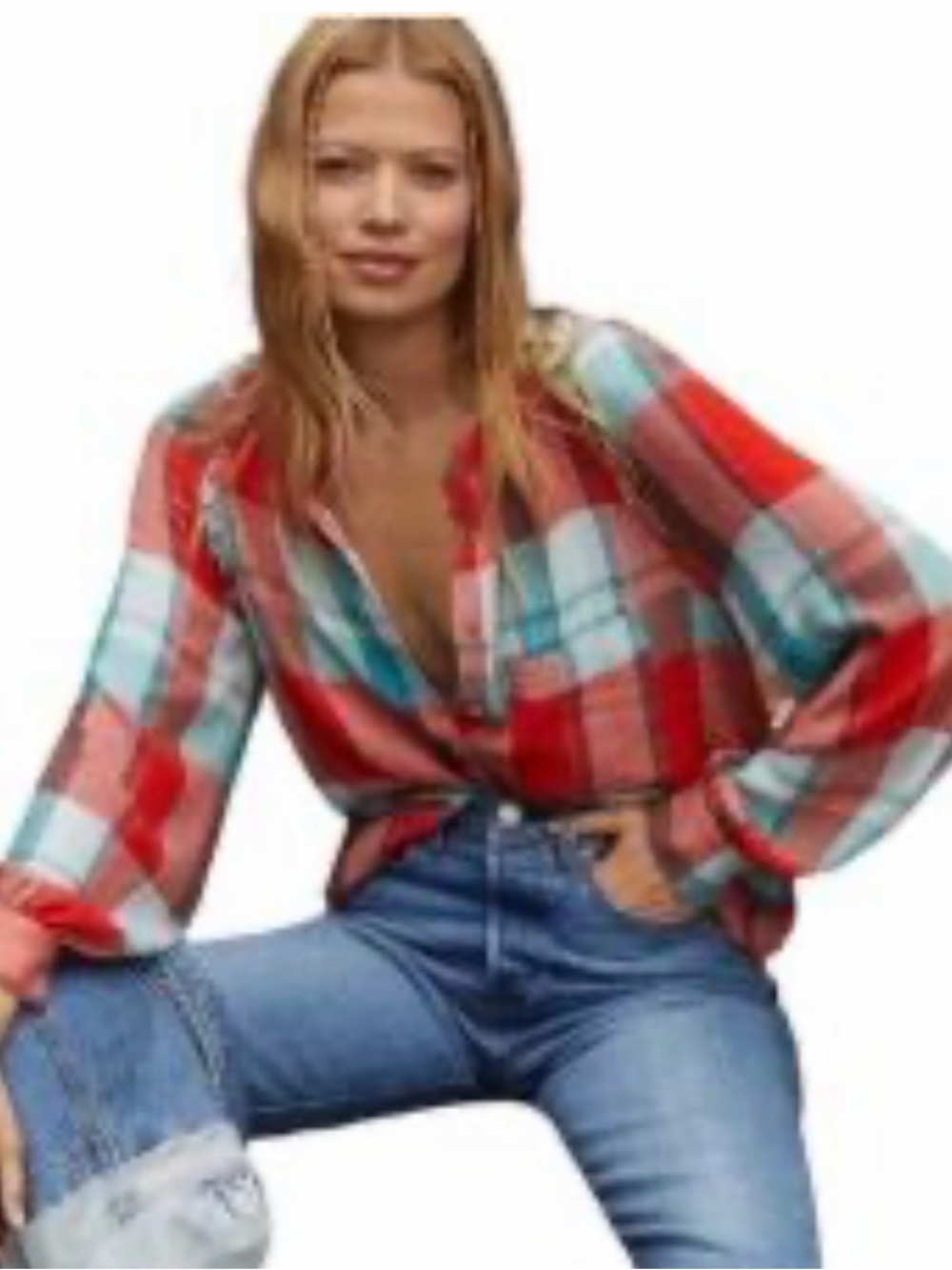 Pilcro Red and Teal Plaid Button-Down Shirt